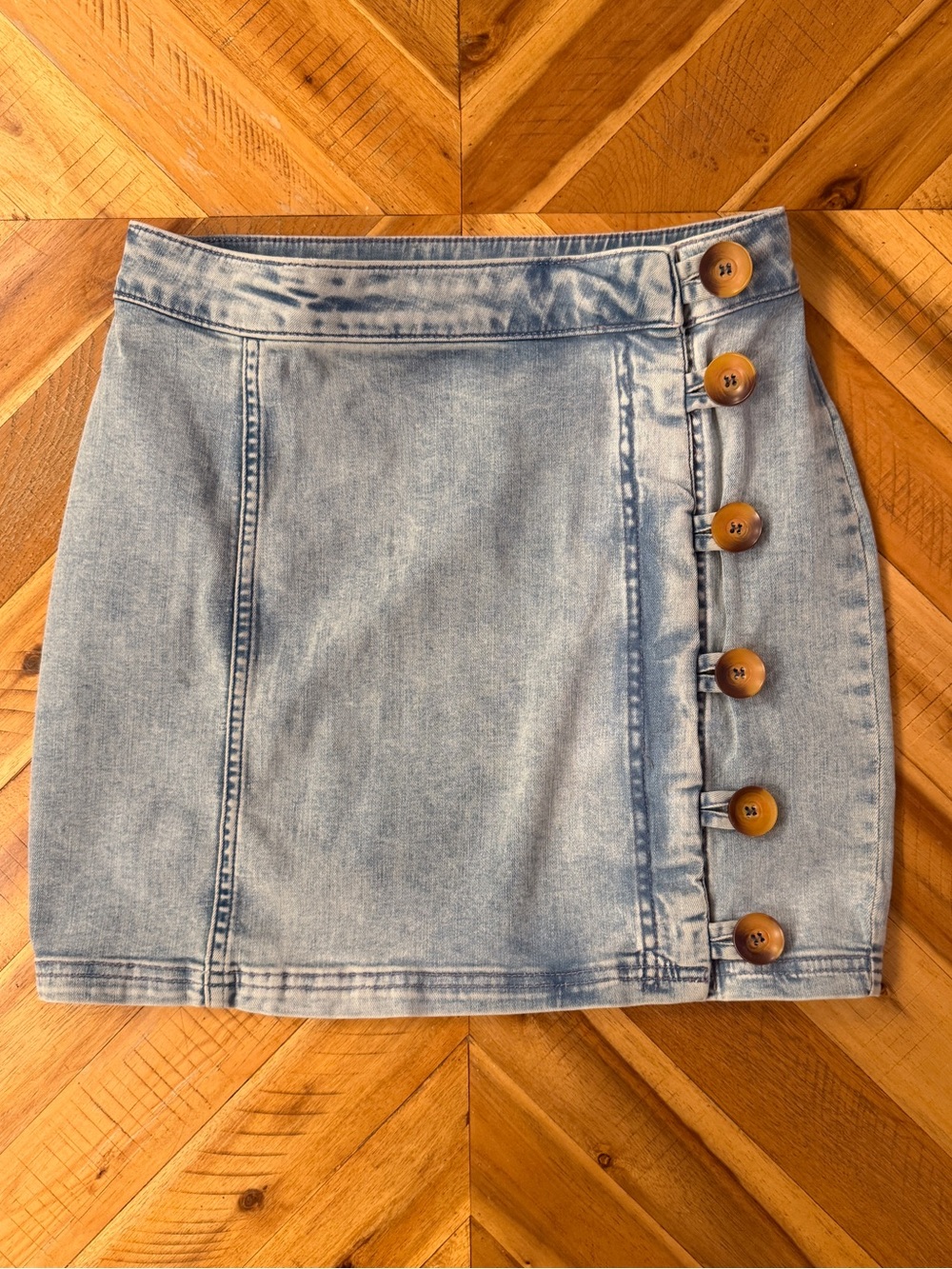 Free People Little Daisies Denim Button Mini Skirt